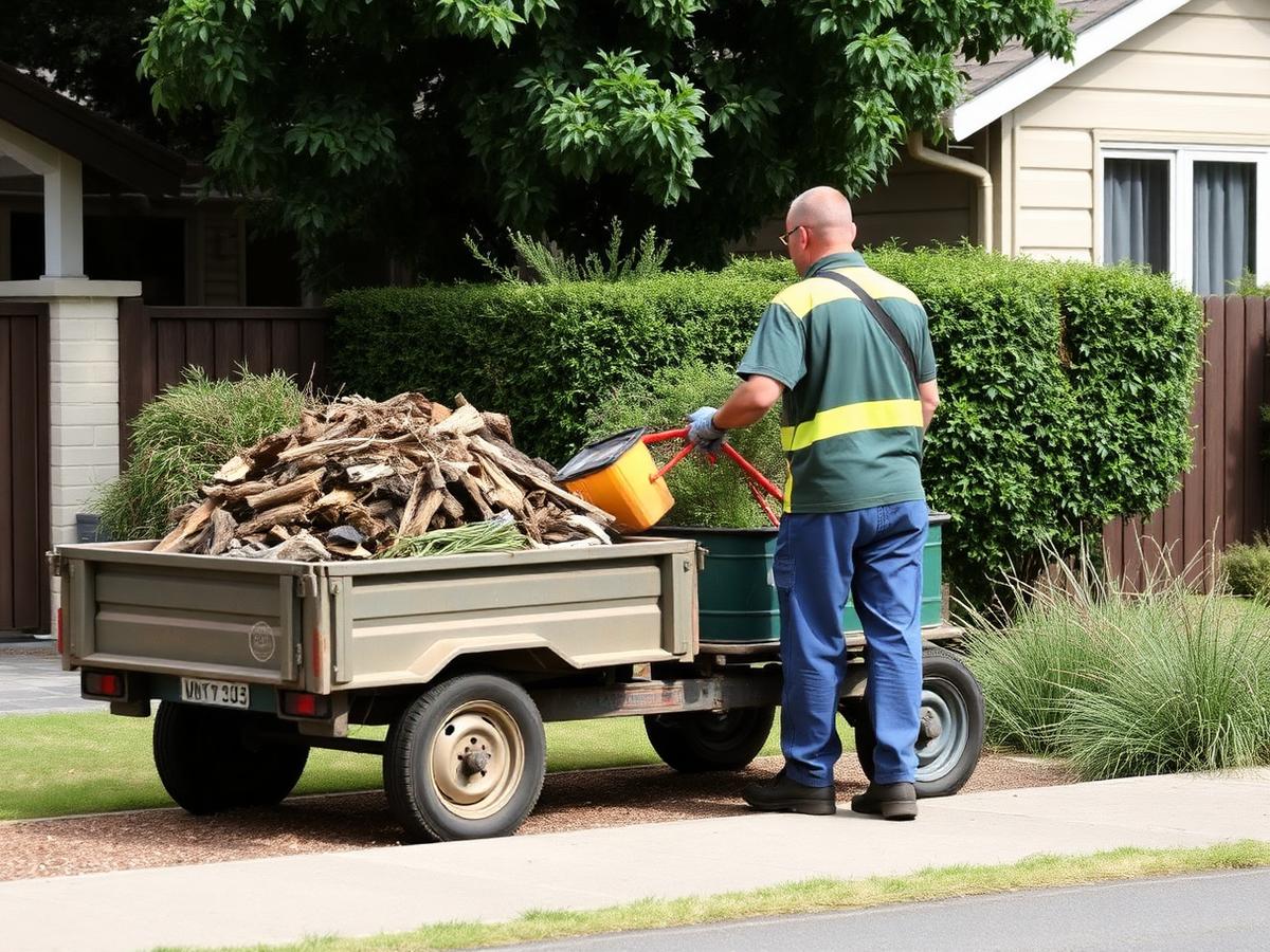 Peter loading garden waste into his trailer at a local job